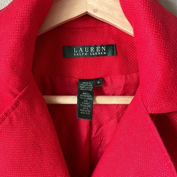 LAUREN RALPH LAUREN Red Linen 3/4 Sleeve Cropped Nautical Jacket - Picture 3 of 8
